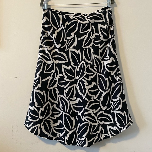 Willi Smith 100% Linen A-Line Midi Skirt Sz 6 Black White Pattern Lined - Picture 3 of 8